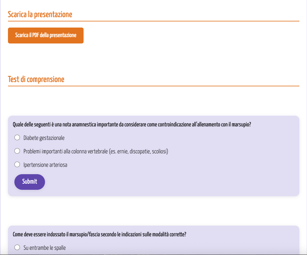 Quiz di verifica Marsupio Workout